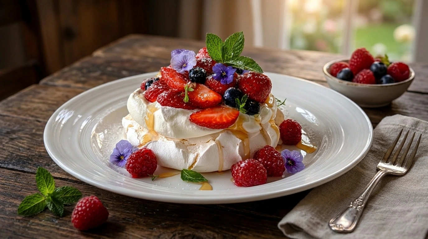 Vårblomspavlova med färska blommor | Elegant och lätt vårdessert - traditionellt Svensk Vårdessert recept, perfekt till vardagsmiddag